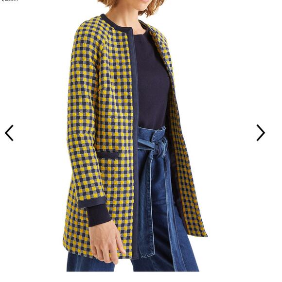 Boden Longline Check Coat Yellow Navy Size 16 - Picture 10 of 10